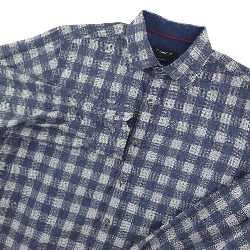 Bugatchi Shirt Mens Large Blue Check Long Sleeve Button Up Classic Fit Cotton - Picture 1 of 9